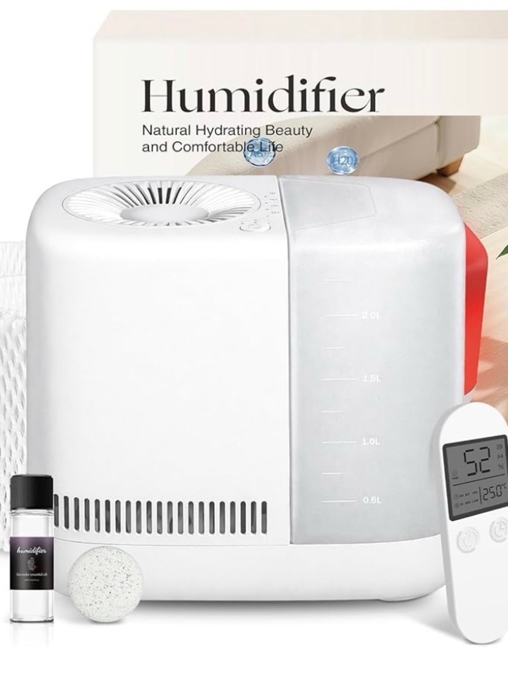 White Compact Humidifier with Digital Remote